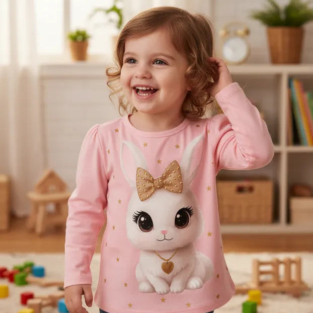 Blusa Infantil Kyly Feminina Manga Longa Coelhinha Estampada