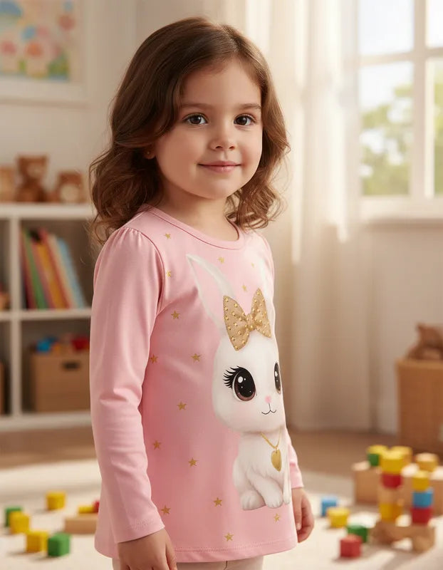 Blusa Infantil Kyly Feminina Manga Longa Coelhinha Estampada