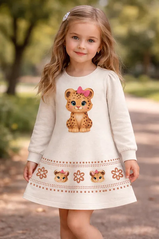 Vestido Infantil Menina Kyly Manga Longa Moletinho 100% Algodão Oncinha