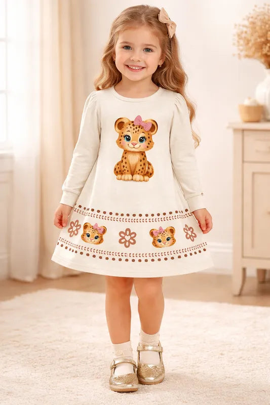 Vestido Infantil Menina Kyly Manga Longa Moletinho 100% Algodão Oncinha
