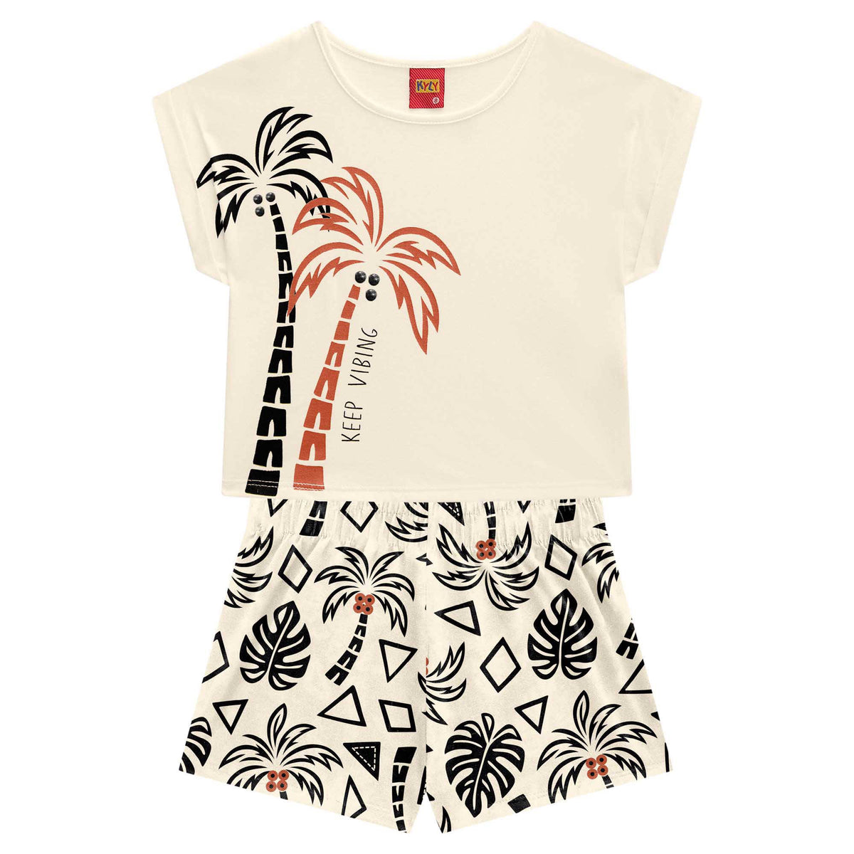 Conjunto Infantil Feminino Camiseta Cropped e Short Kyly Coqueiros