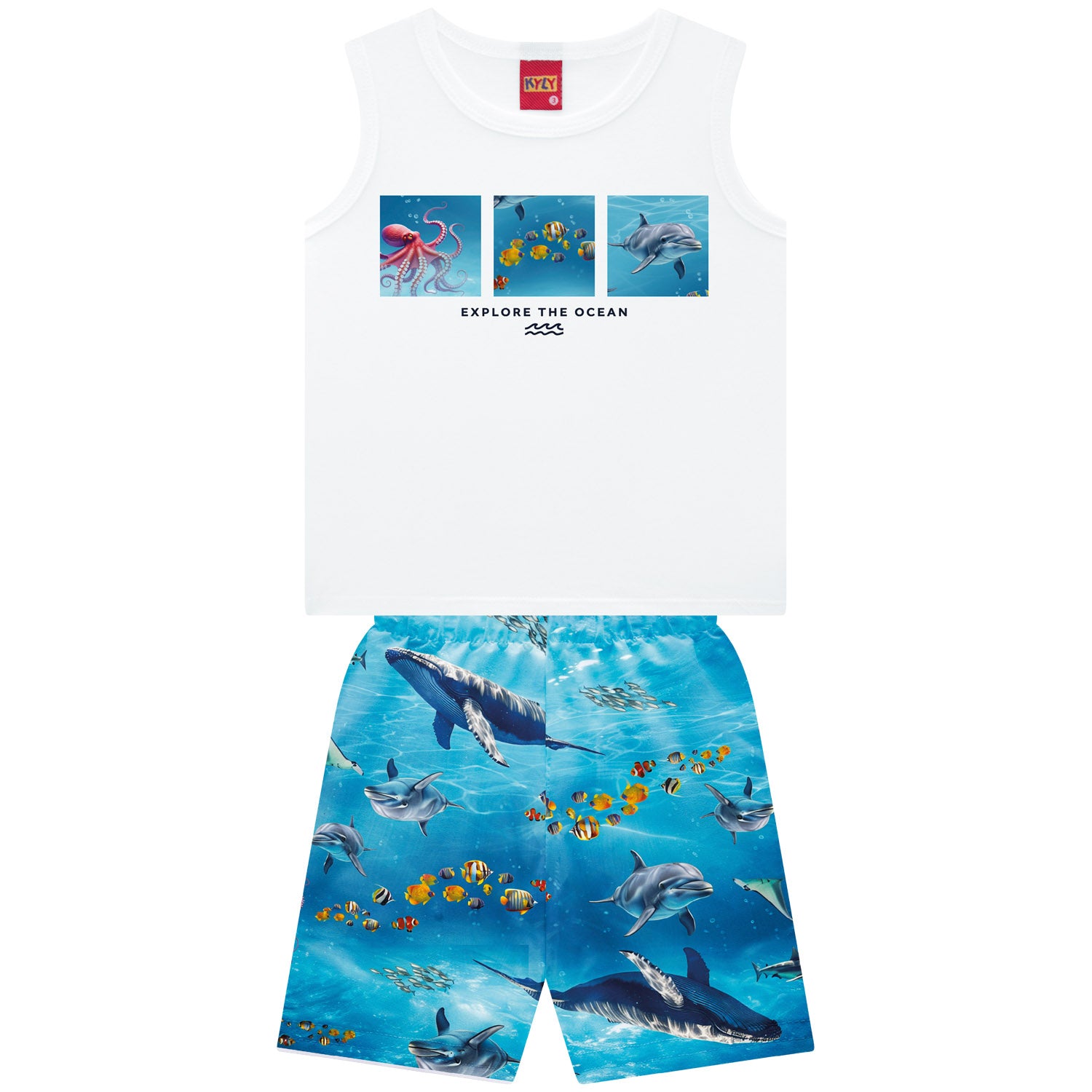 Conjunto Infantil Masculino Kyly Explore The Ocean Regata e Bermuda