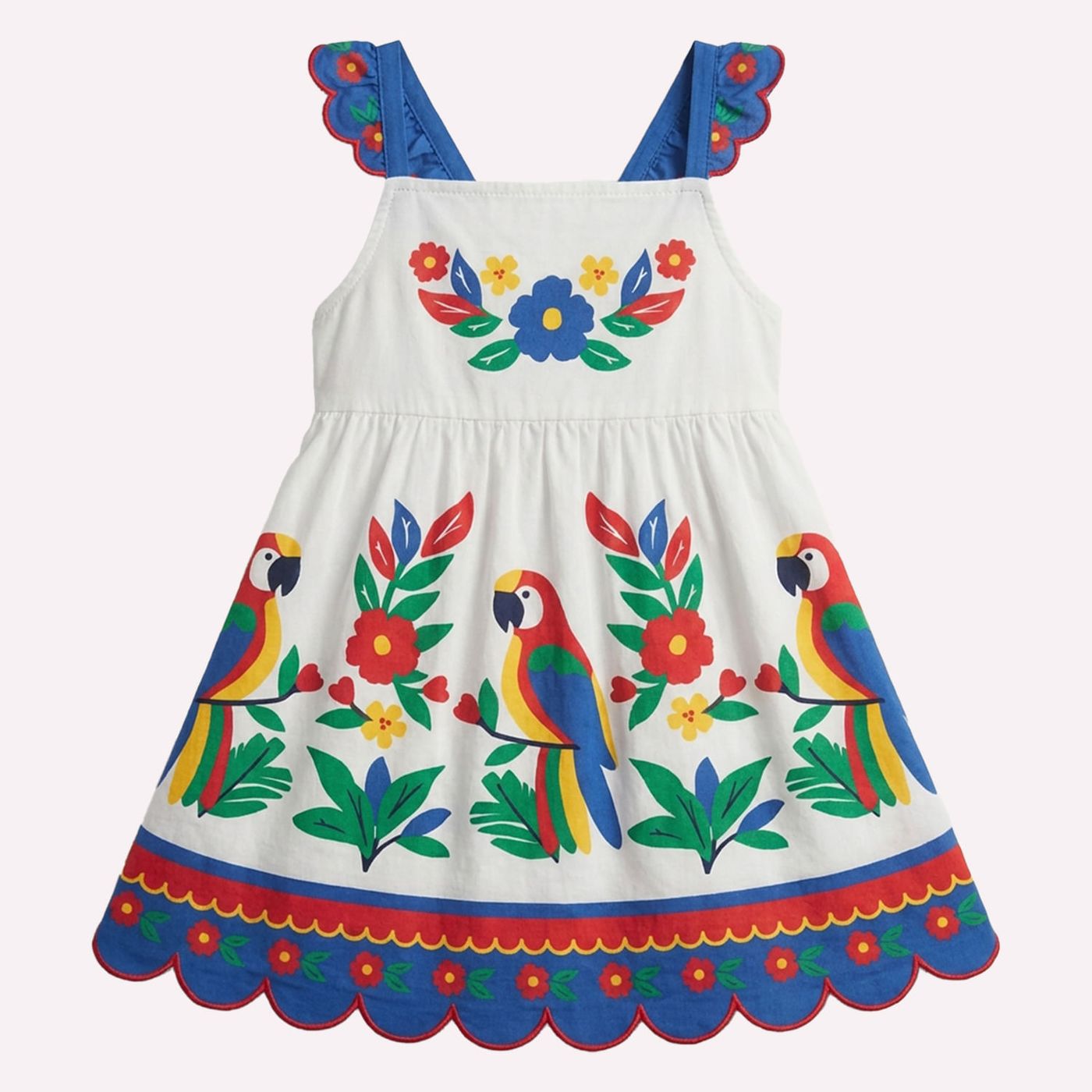 Vestido Infantil Feminino Nanai Araras Bordado com Barrado Ondulado