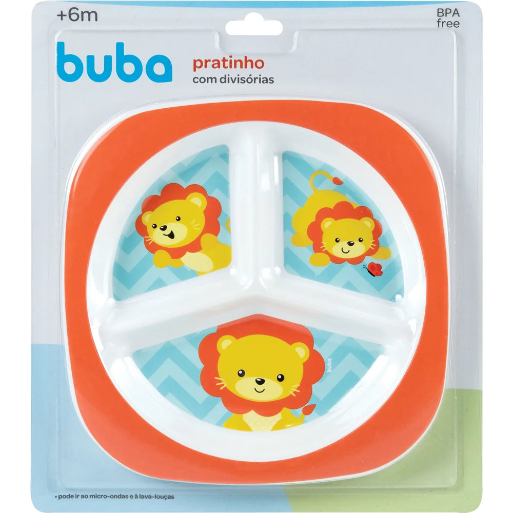 Pratinho Infantil Buba Animal Fun com Divisórias Livre de BPA 6 Meses+