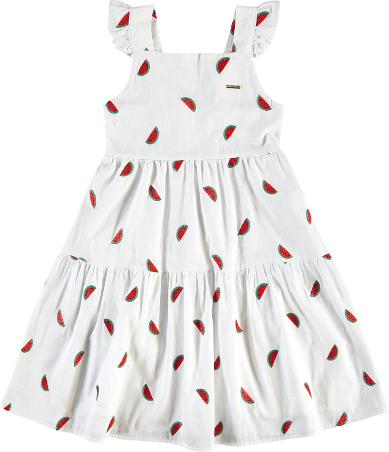 Vestido Infantil Pulla Bulla de Alça com Melancias Bordadas – Delicado, Confortável e Cheio de Charme