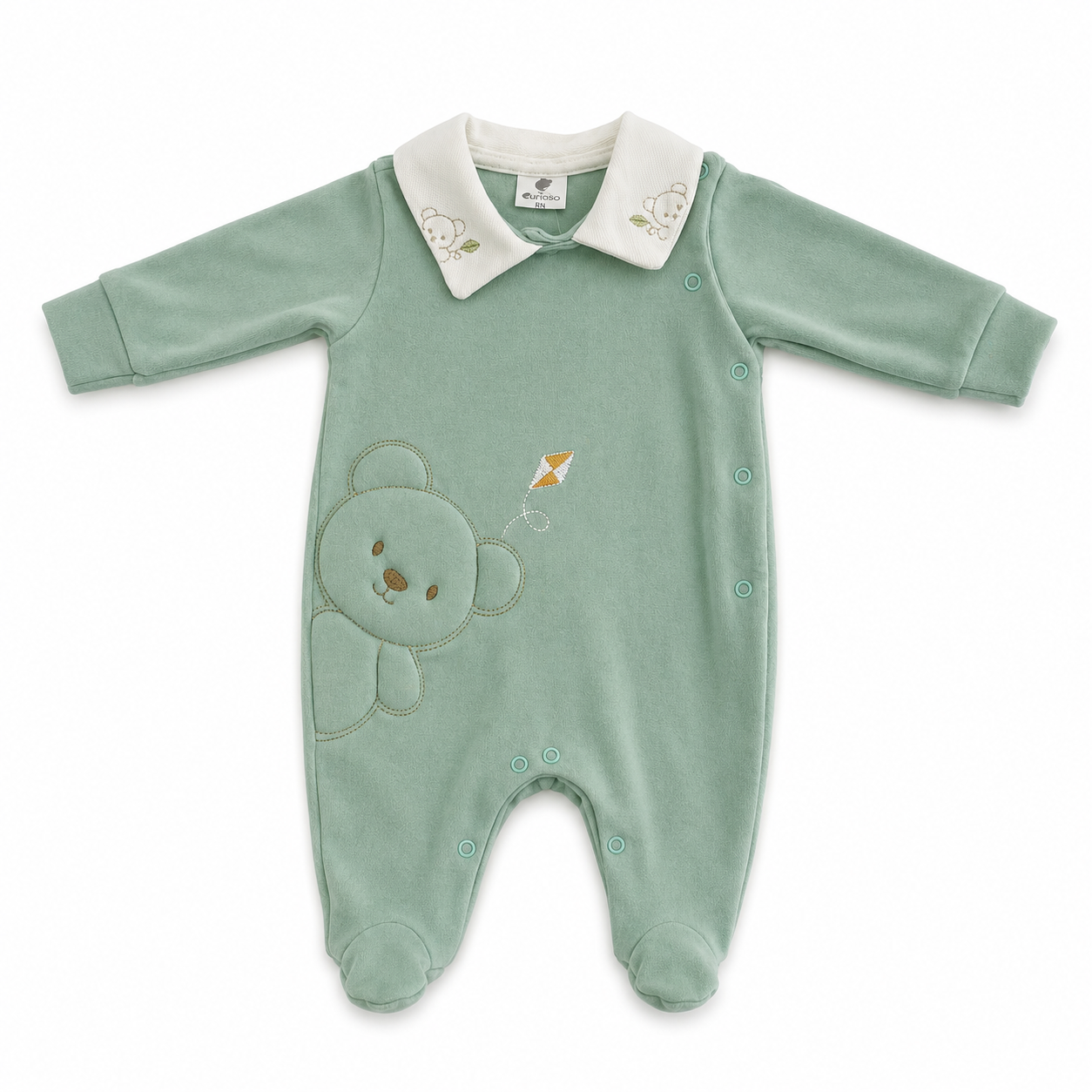 Macacão Infantil Masculino Longo Suedine Urso Pipa Curioso
