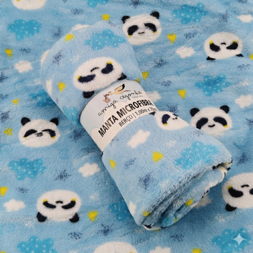 Manta Amiga Cegonha Panda em Microfibra – Azul 100x70cm