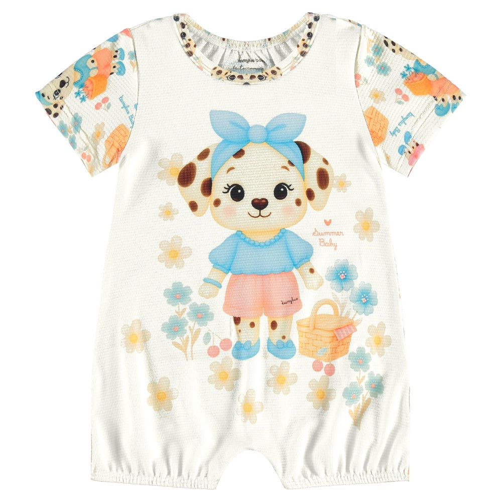 Macaquinho Infantil Feminino Kamylus Bichinhos em Malha Favinho Sublimada