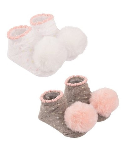 Kit Meia Bebê Pimpolho Feminina com Pompom RN Enxoval 2 Pares