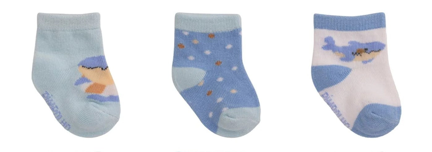Kit Meia Bebê Masculina Pimpolho RN Recém-Nascido Algodão Macio Com 3 Pares