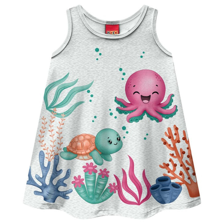 Vestido Kyly Fundo do Mar Polvo e Tartaruga