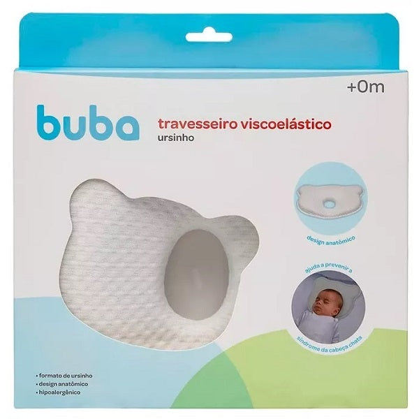 Travesseiro Viscoelástico Infantil Buba Ursinho Anatômico 0 Meses+