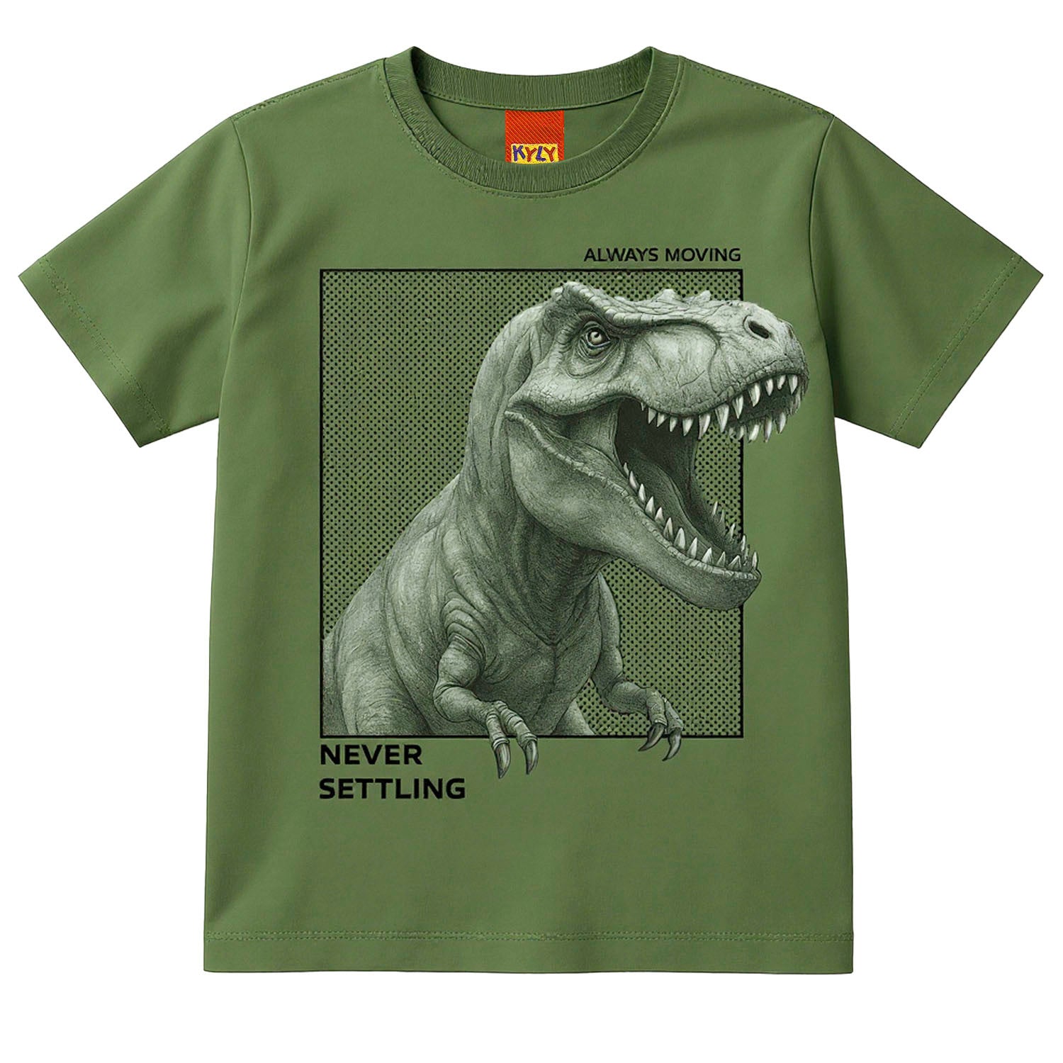 Camiseta Infantil Masculina Kyly Dino Never Settling Algodão
