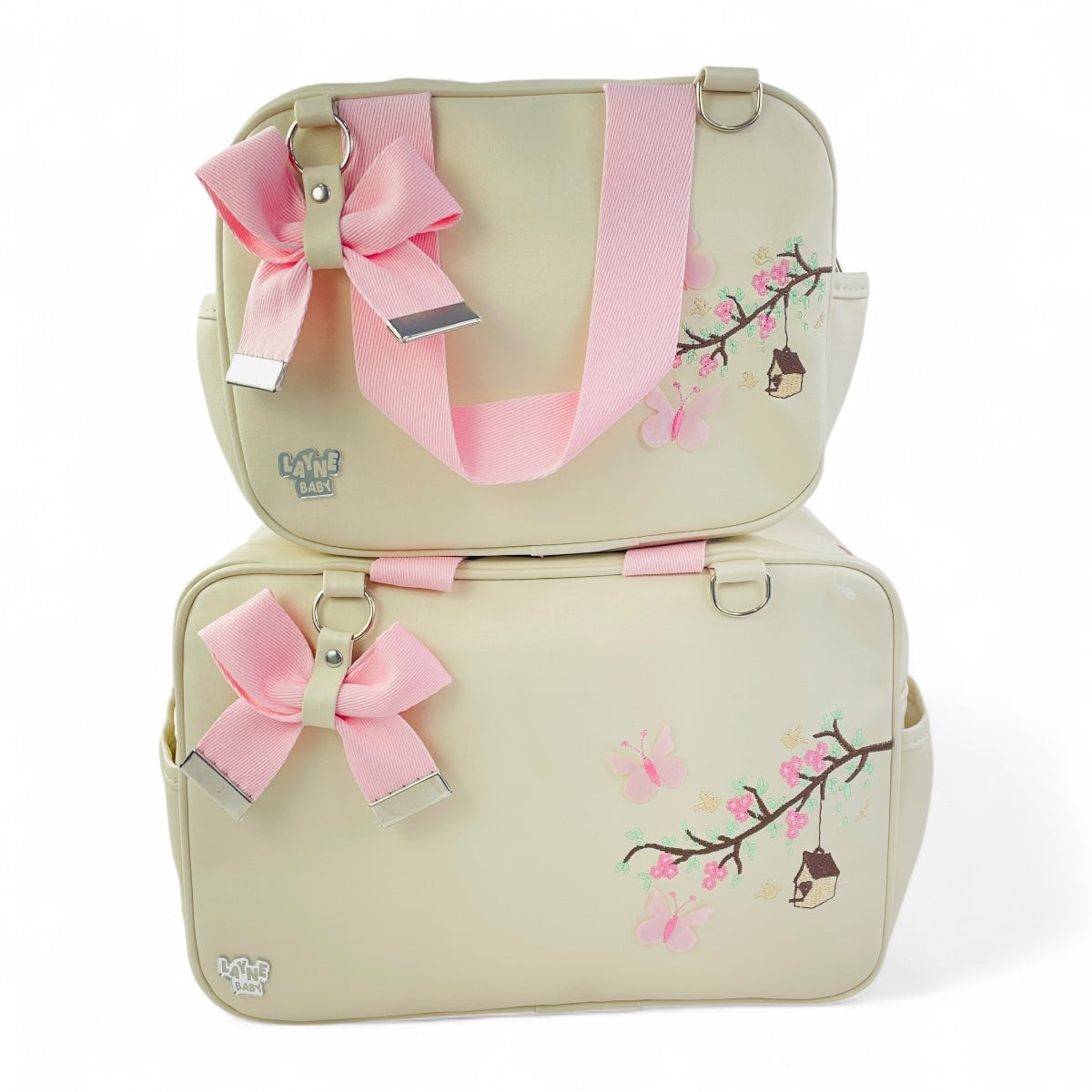 Kit Bolsas Layne Baby Bordada Perolada Borboletas 2 Pcs