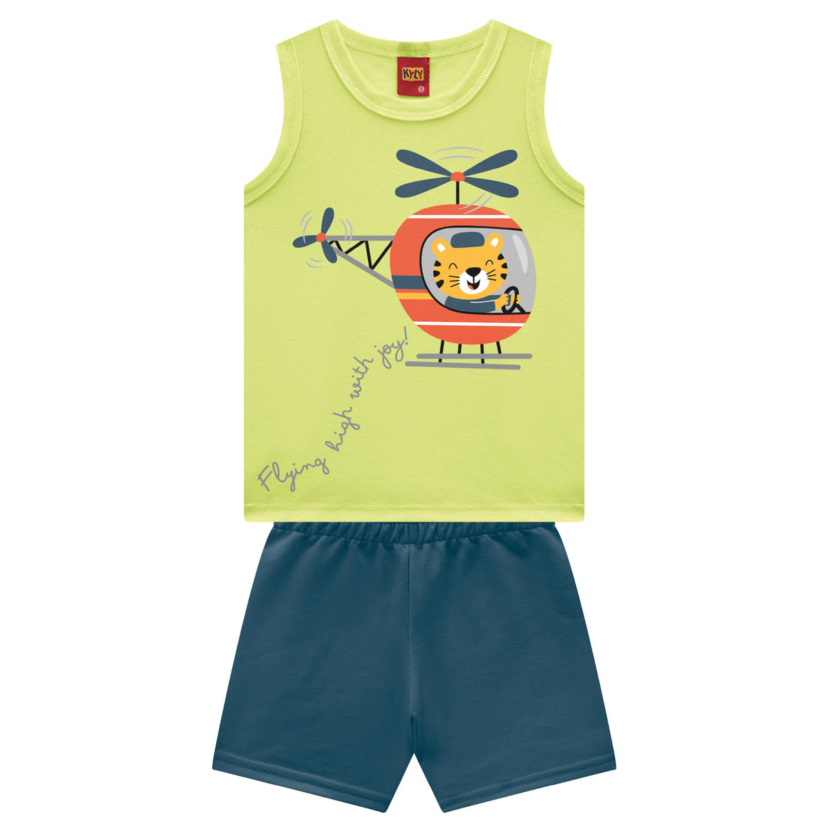 Conjunto Infantil Masculino Kyly Regata Estampada e Short Liso