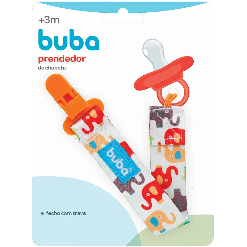 Prendedor de Chupeta Infantil Buba Baby Elefantinhos Seguro 3 Meses+