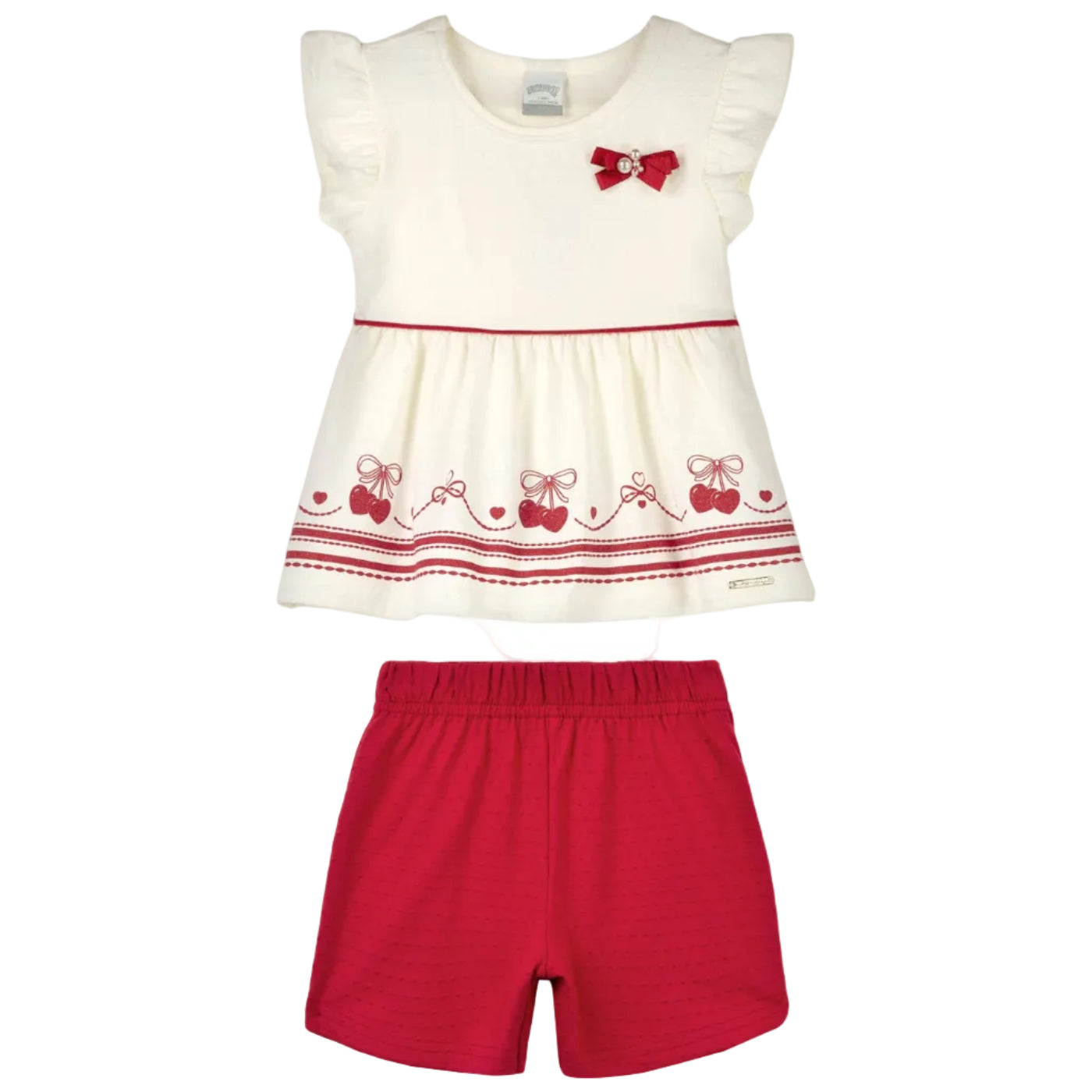 Conjunto Infantil Feminino Alakazoo Cerejas Malha Nikko Blusa Batinha e Short