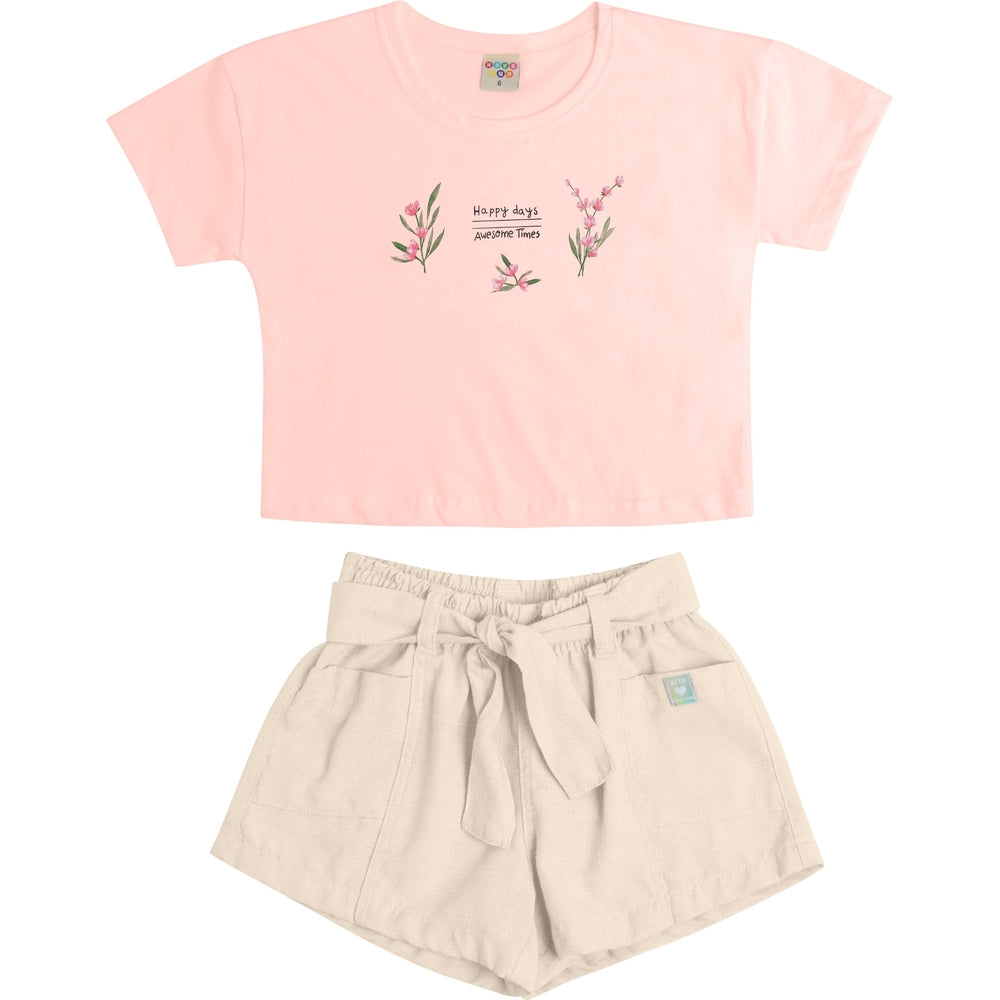 Conjunto Infantil Feminino Have Fun Happy Days Meia Malha e Linhão Eco