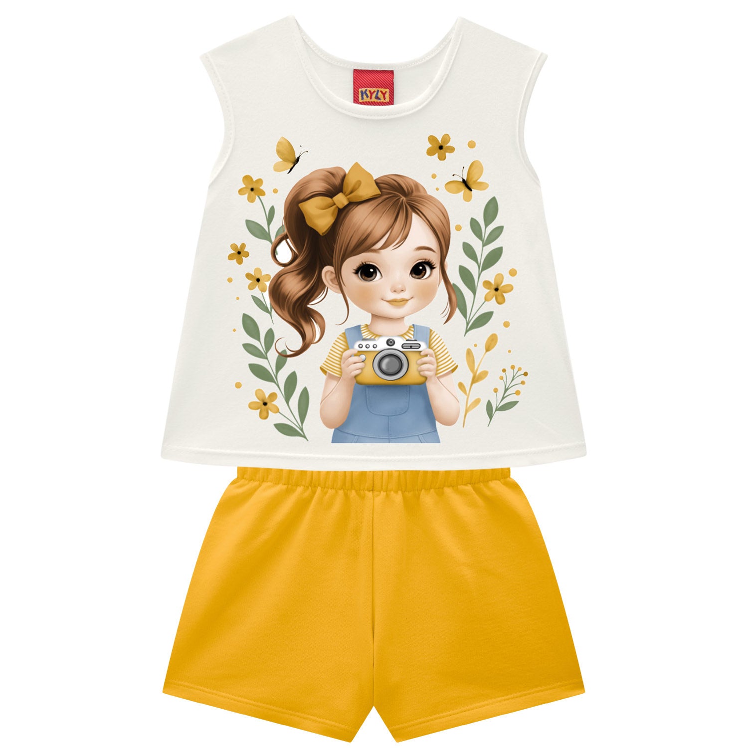 Conjunto Infantil Feminino Kyly Menina Fotógrafa Regata e Shorts