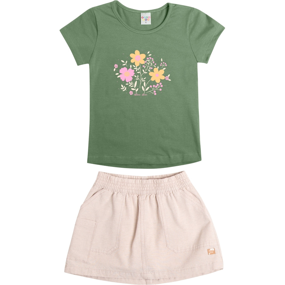 Conjunto Infantil Feminino Have Fun Flower Blusa e Saia Short