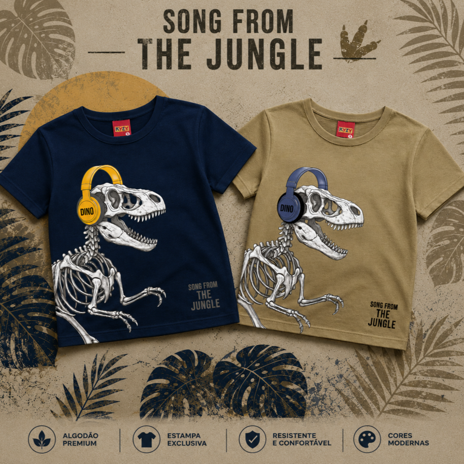 Camiseta Manga Longa Masculina Kyly Dino de Fone Infantil