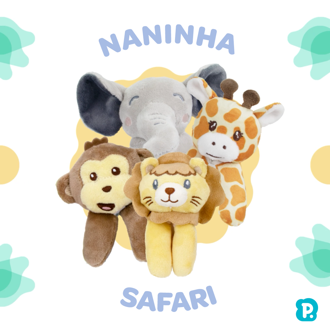 Naninha Infantil Pimpolho Coleção Safari com Prendedor de Chupeta