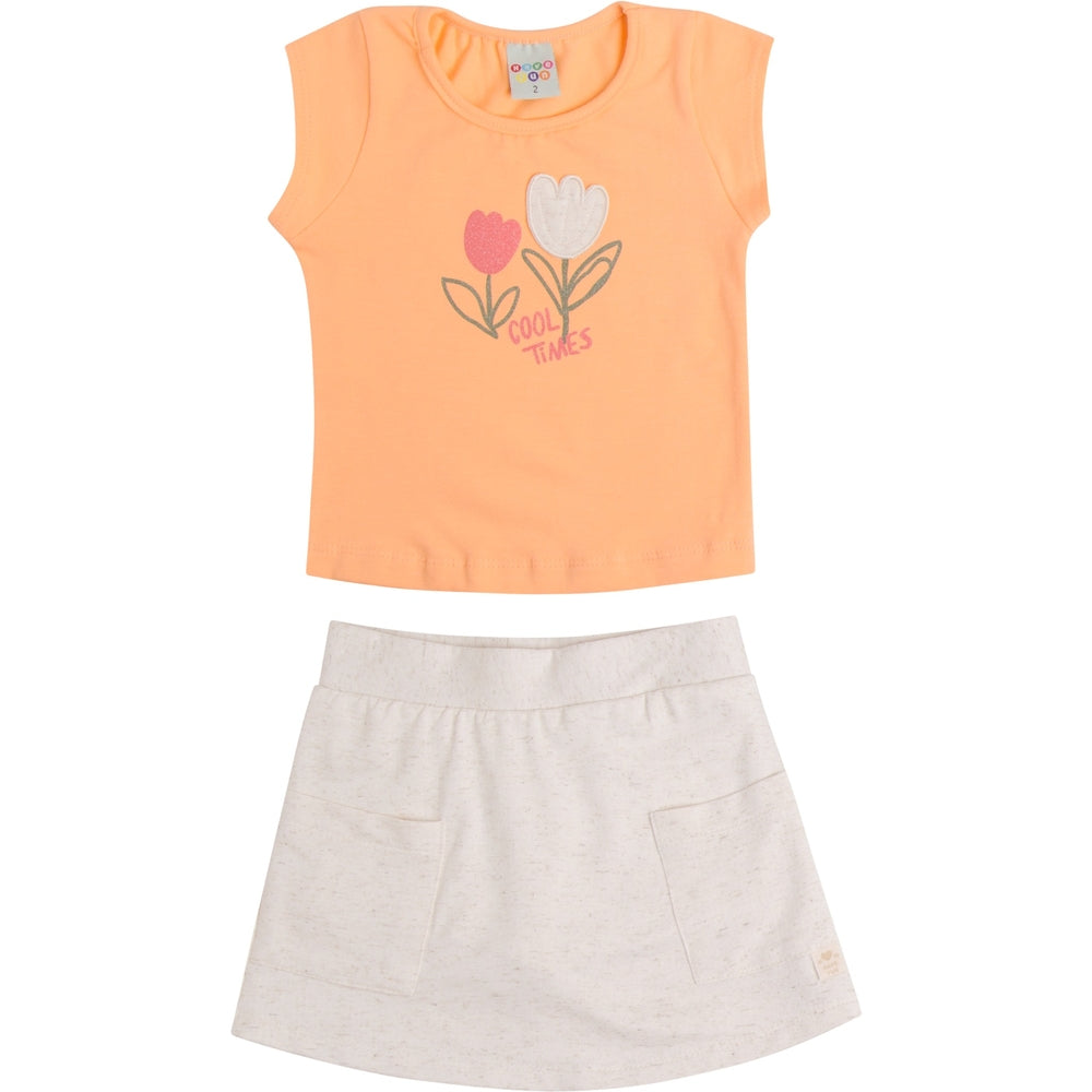 Conjunto Infantil Feminino Have Fun Cool Times Cotton e Short Saia em Malha Linho