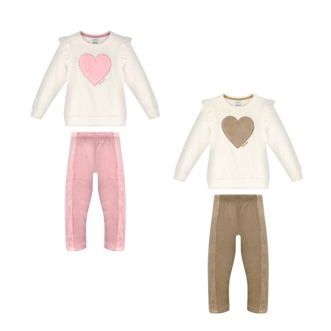 Conjunto Infantil Feminino Alakazoo - Coração em Relevo e Detalhes Peluciados