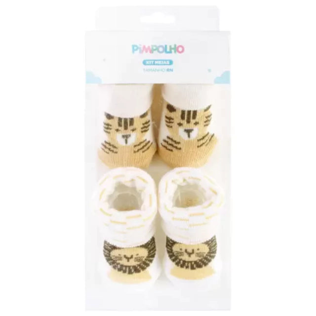 Kit Meia Masculina Pimpolho Tigre e Leão Com 2 Pares RN