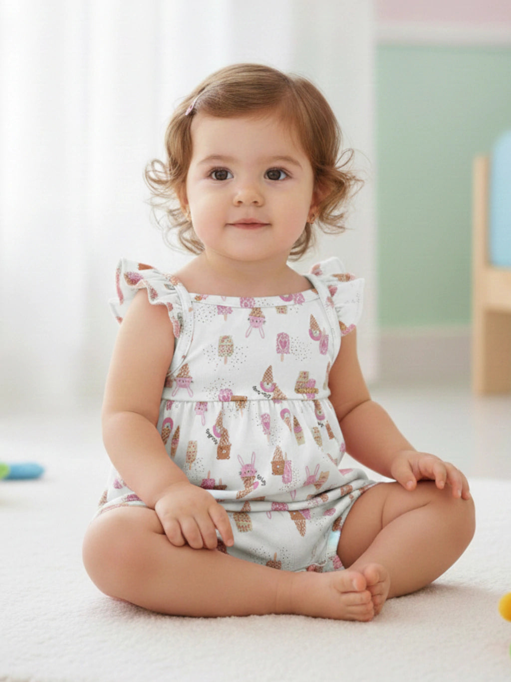 Macacão Infantil Feminino Kiko Baby Curto Sorvetes e Picolés – Conforto e Estilo para o Verão