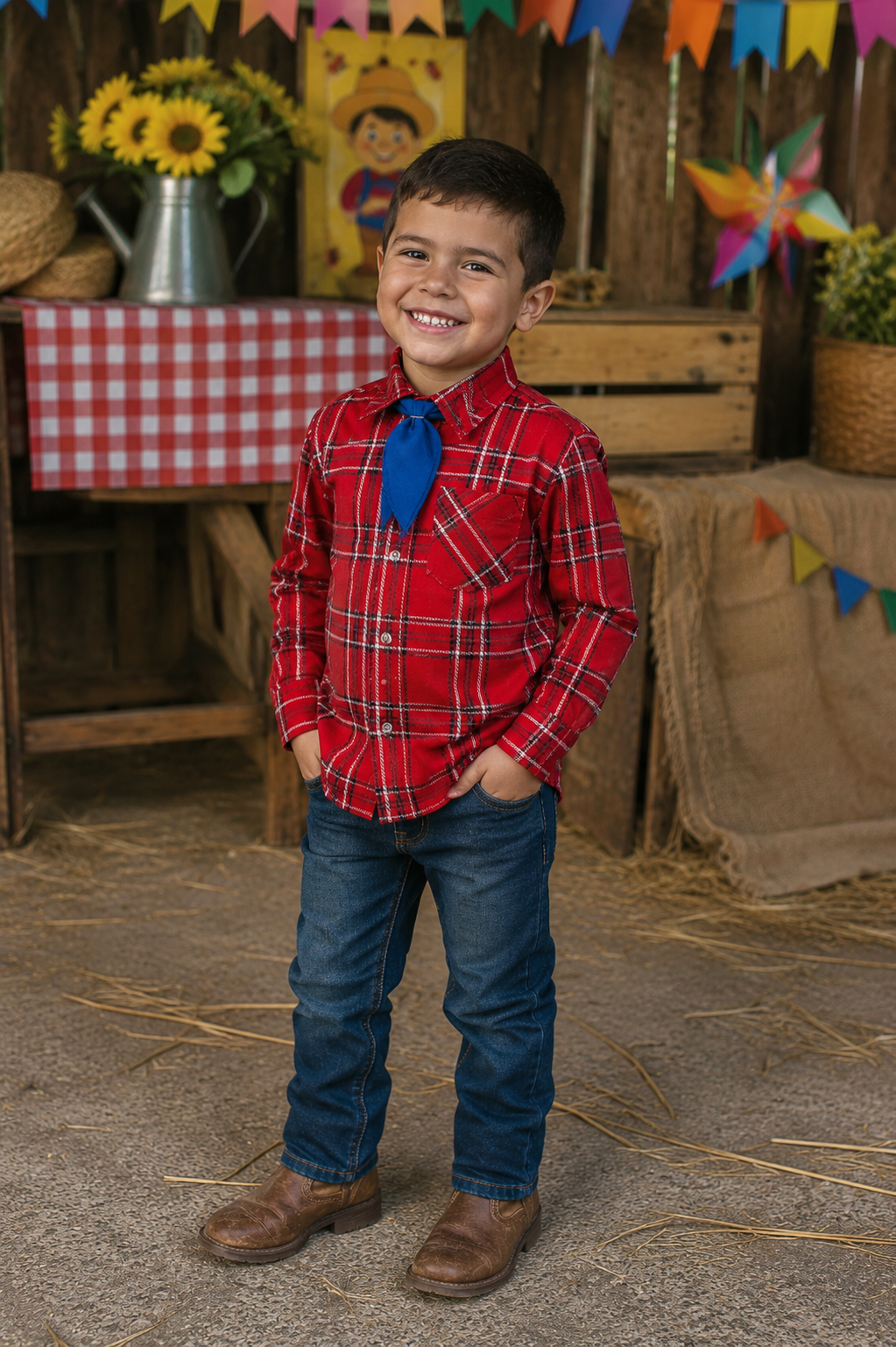Camisa Xadrez Manga Longa Flanelada com Lenço