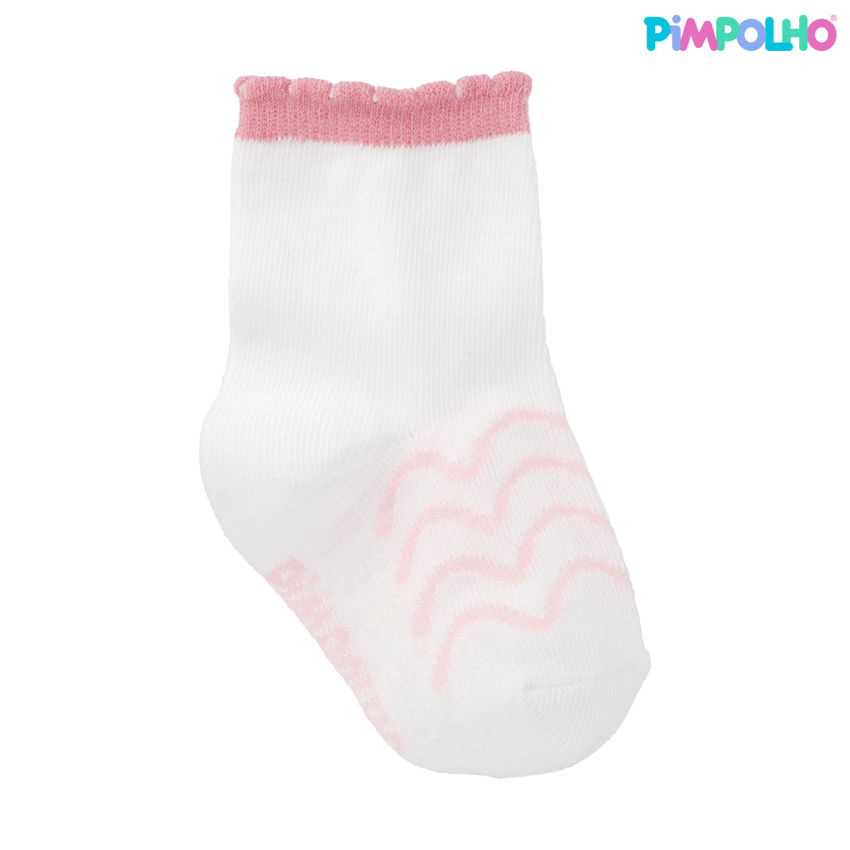 Kit 3 Pares de Meia Pimpolho Baby Colorida Antiderrapante Cano Médio