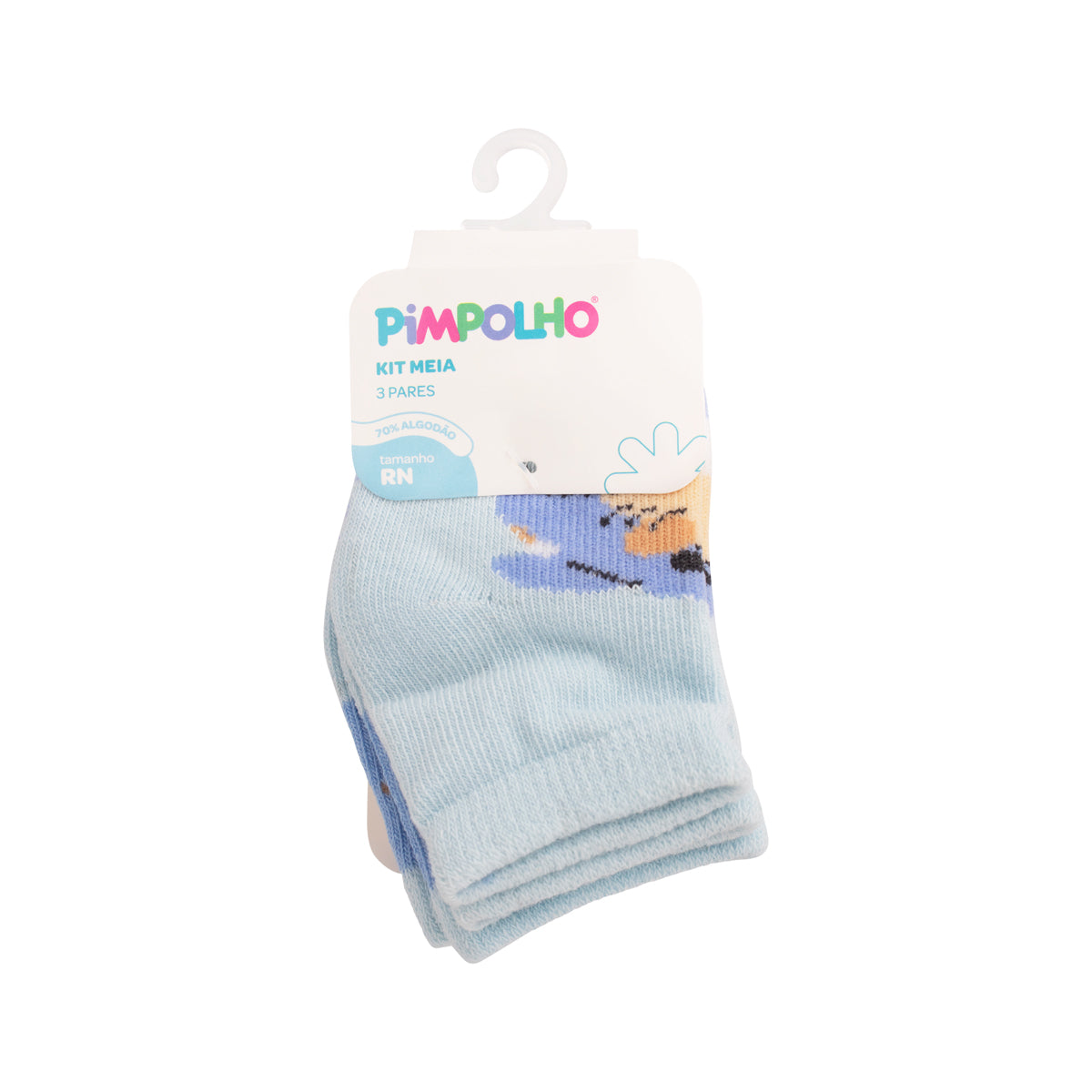 Kit Meia Bebê Masculina Pimpolho RN Recém-Nascido Algodão Macio Com 3 Pares