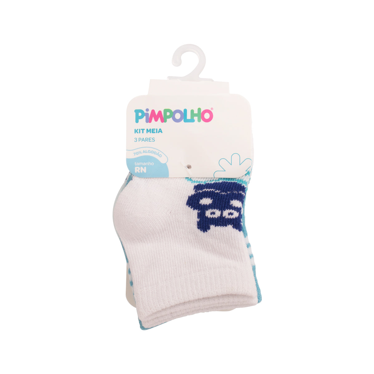 Kit Meia Bebê Masculina Pimpolho RN Recém-Nascido Algodão Macio Com 3 Pares