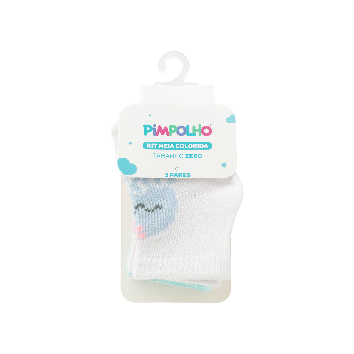 Kit Meia Bebê Feminina Pimpolho Zero Recém-Nascido Algodão Com 3 Pares