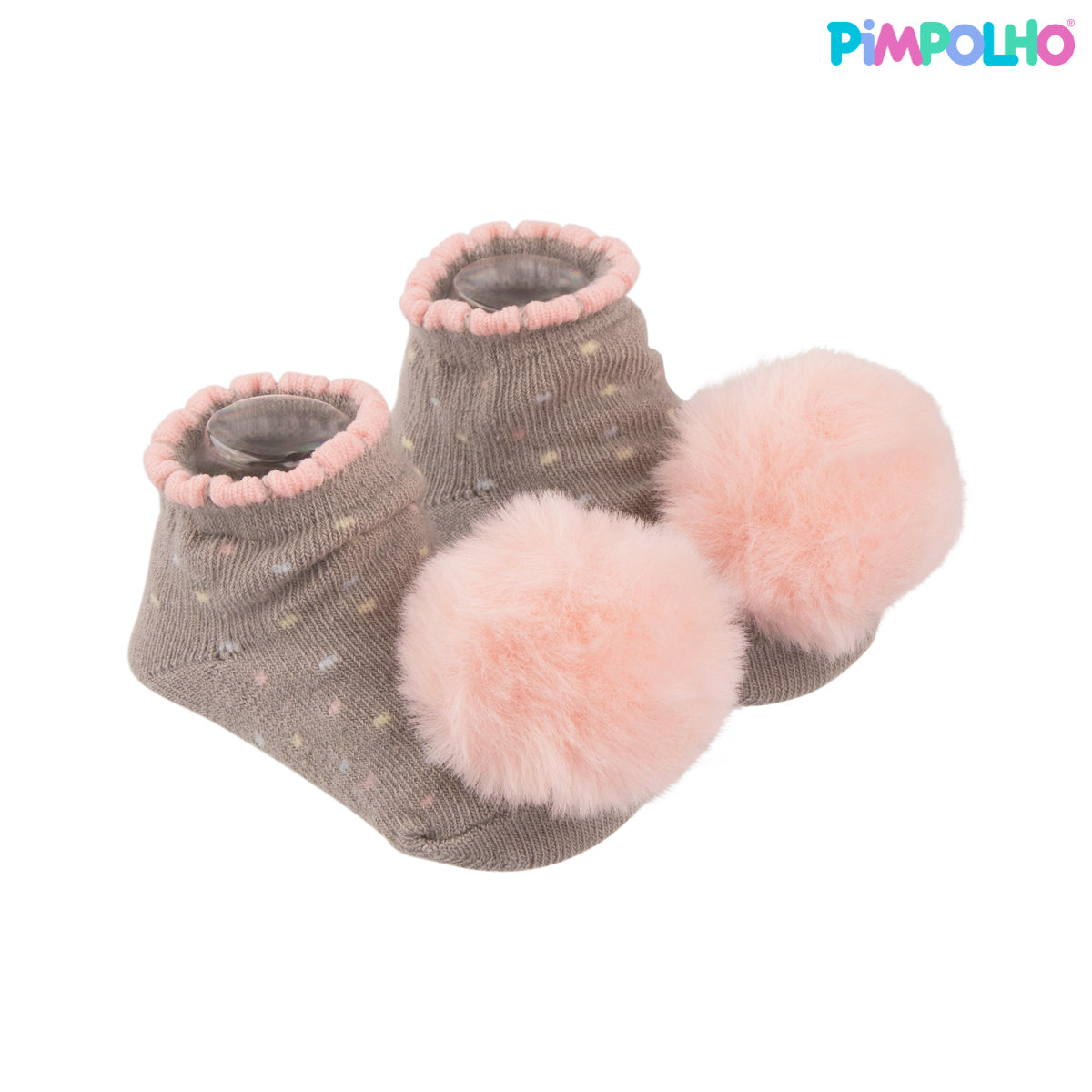 Kit Meia Bebê Pimpolho Feminina com Pompom RN Enxoval 2 Pares