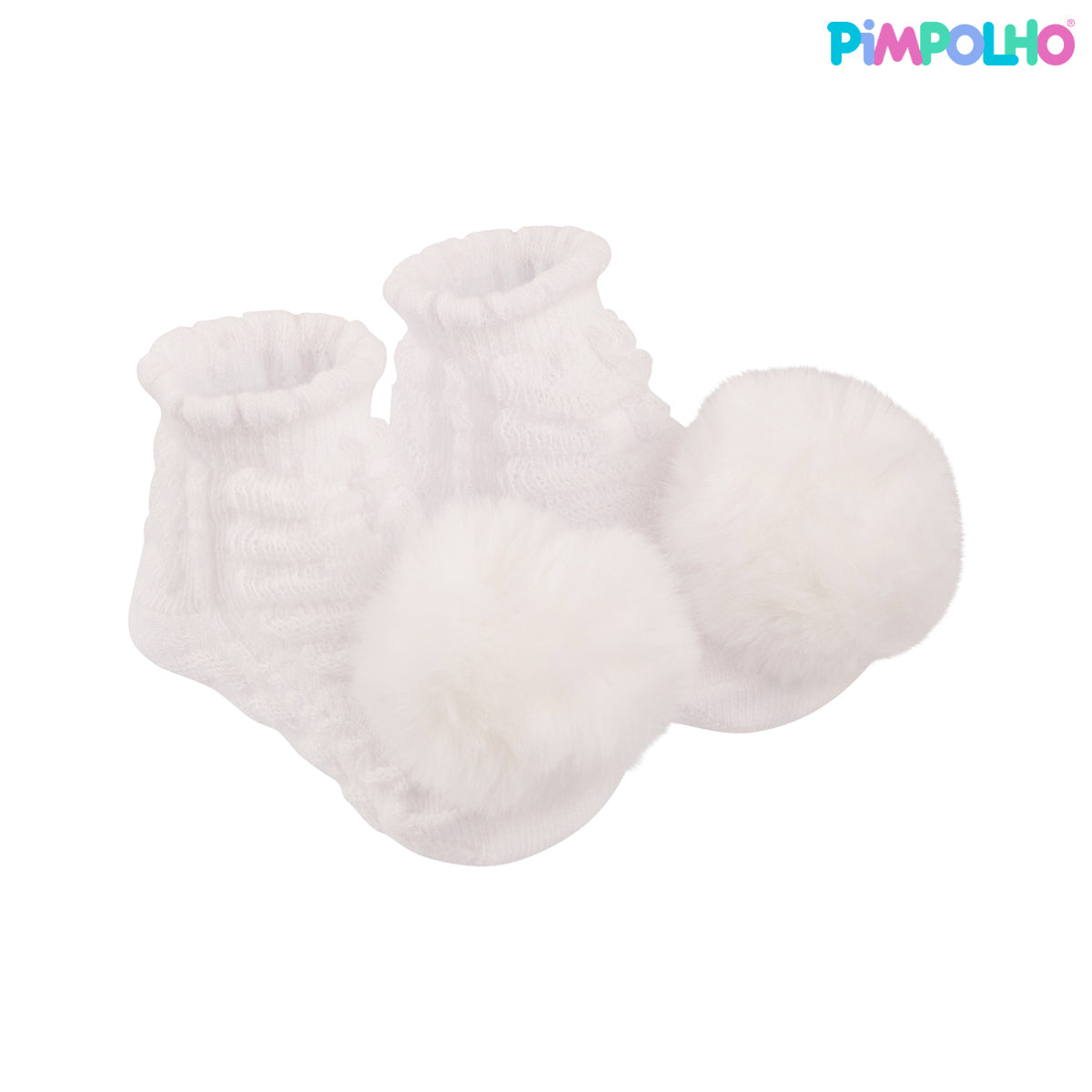 Kit Meia Bebê Pimpolho Feminina com Pompom RN Enxoval 2 Pares