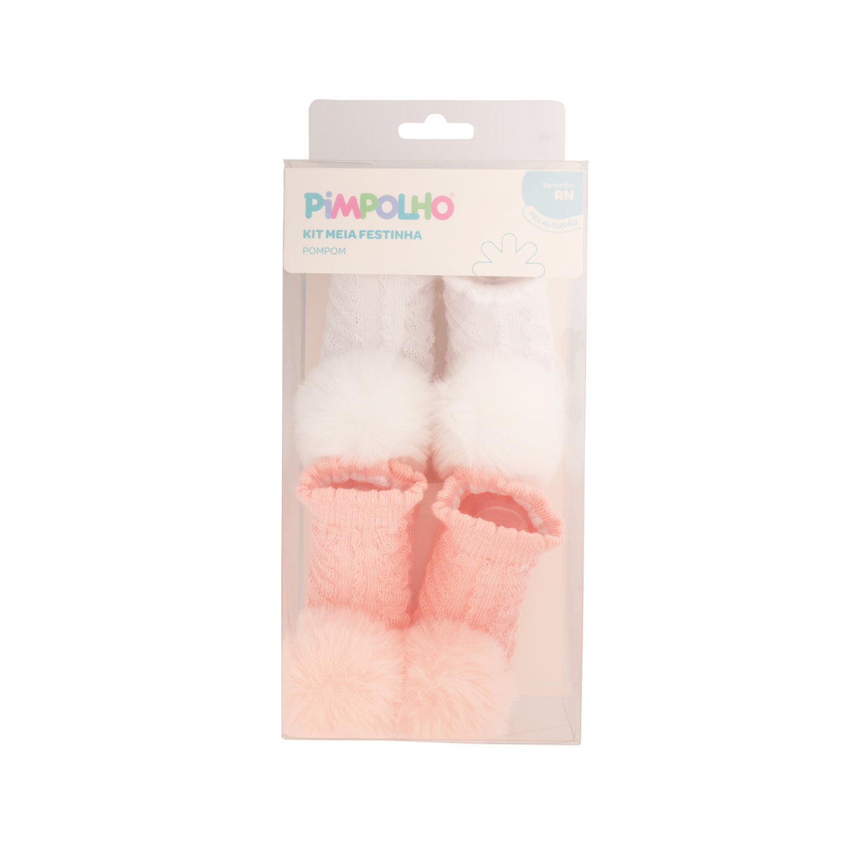Kit Meia Bebê Pimpolho Feminina com Pompom RN Enxoval 2 Pares