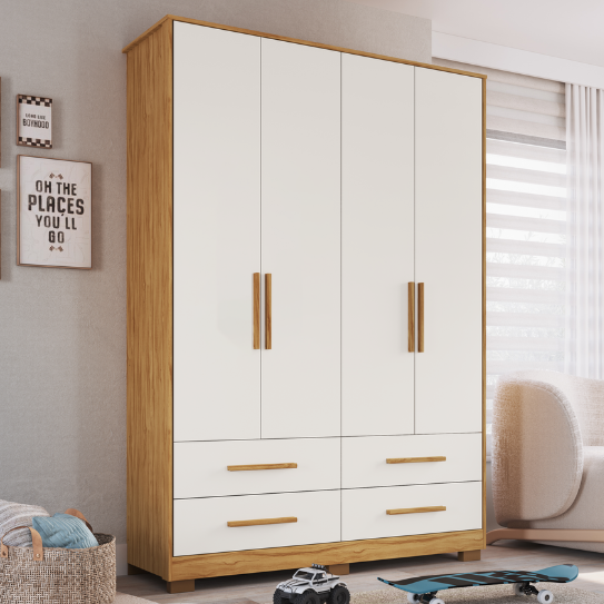 Guarda-Roupa Peroba Charlô 4 Portas Lisa – 100% MDF