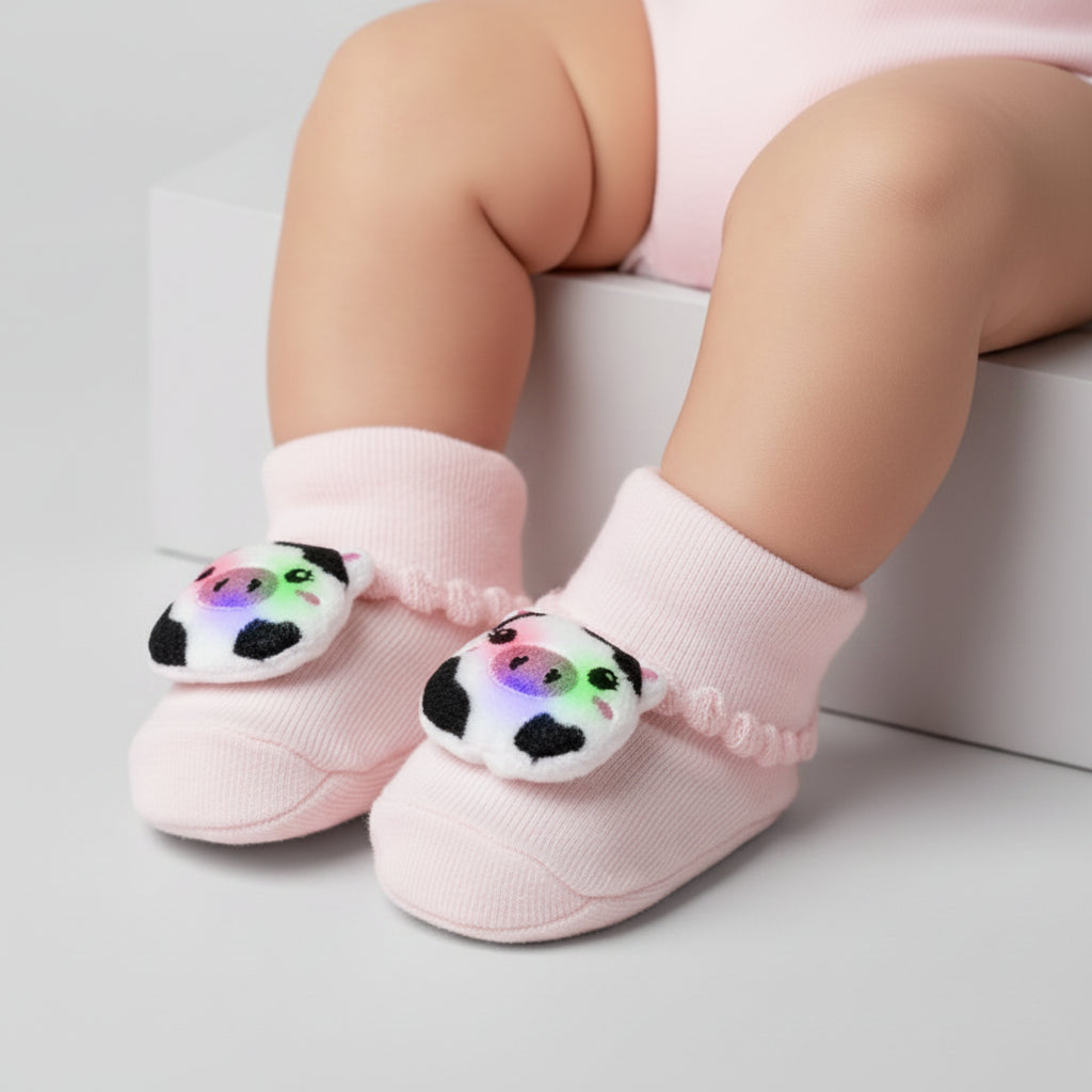 Meia Bebê Feminina com Bichinho e LED Pimpolho (0 a 6 Meses)