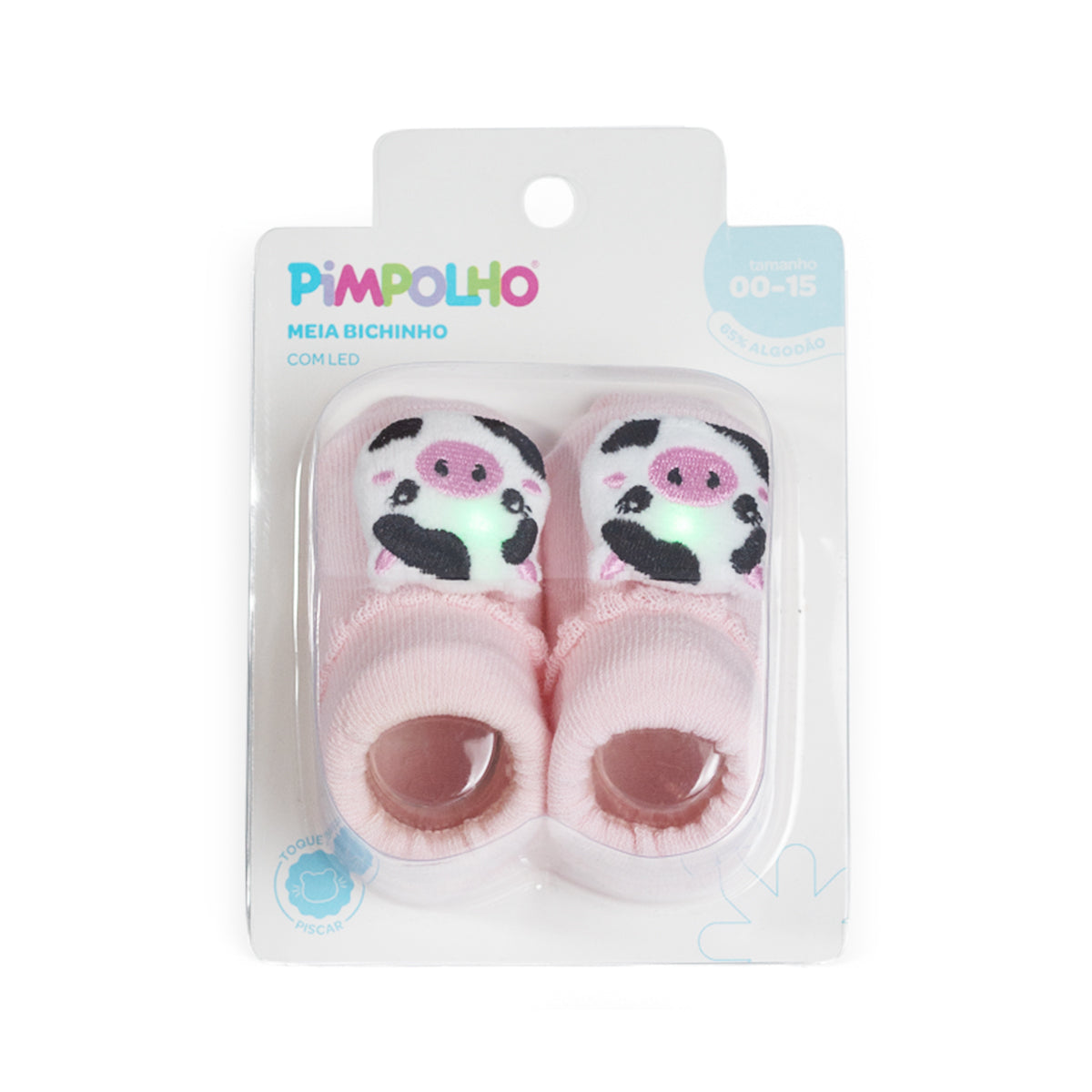 Meia Bebê Feminina com Bichinho e LED Pimpolho (0 a 6 Meses)