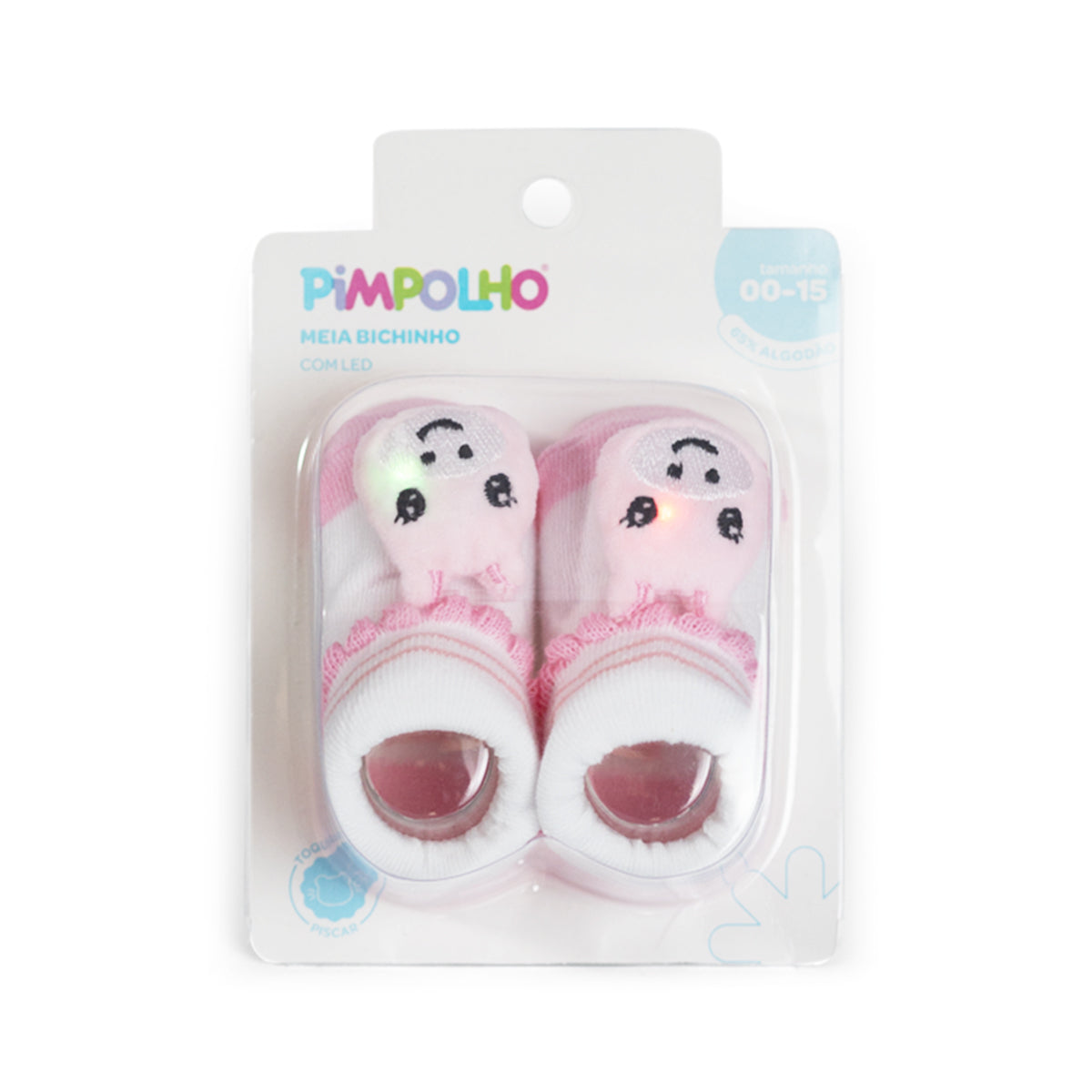 Meia Bebê Feminina com Bichinho e LED Pimpolho (0 a 6 Meses)
