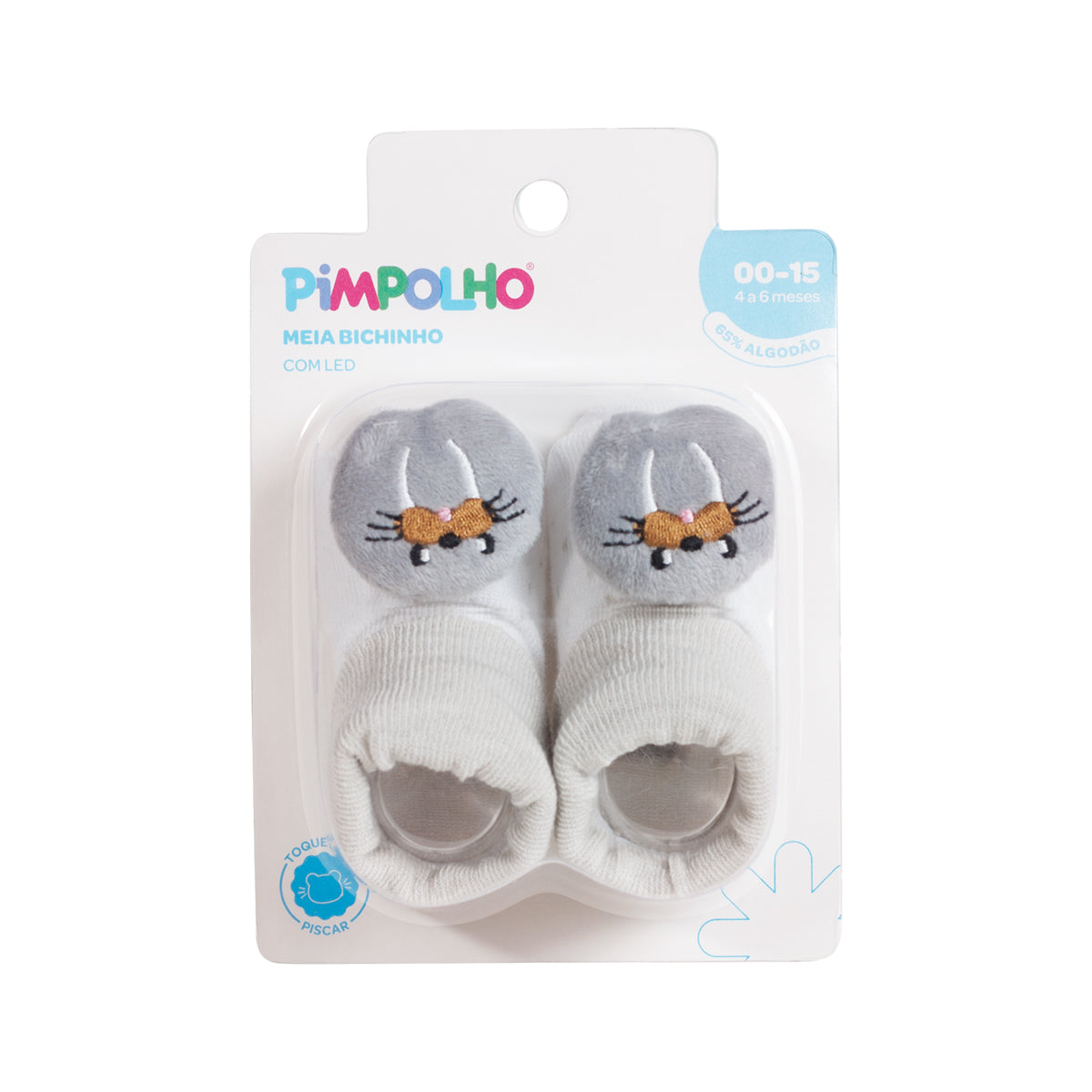 Meia Bebê Masculina com Bichinho e LED Pimpolho (0 a 6 Meses)