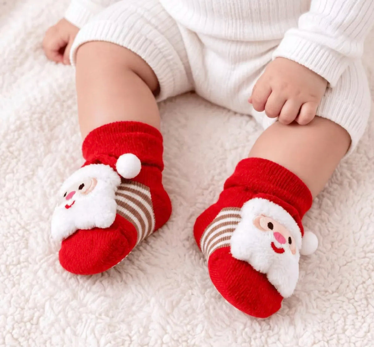 Meia Pantufa Infantil Bebê Plin Baby Natal Antiderrapante com Bichinho 3D