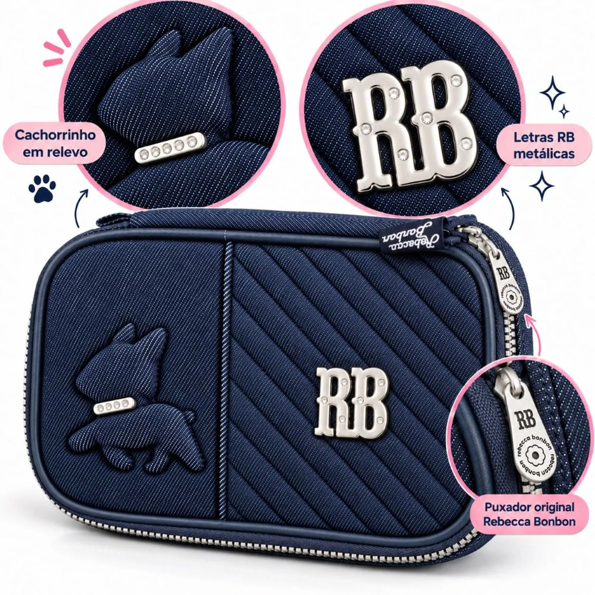 Estojo Box Escolar Rebecca Bonbon Jeans Star Oficial Clio 36 Lápis