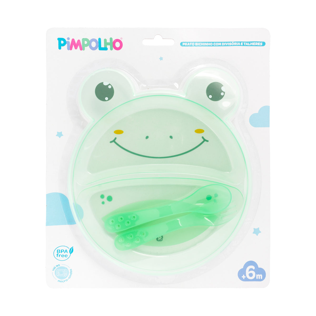 Prato Infantil Pimpolho com Divisórias e Talheres - Coleção Bichinhos +6 Meses