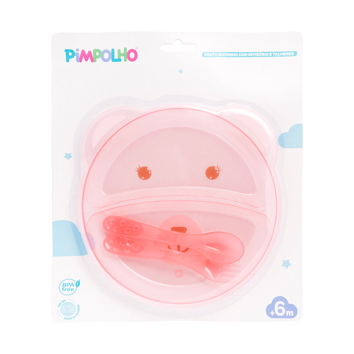 Prato Infantil Pimpolho com Divisórias e Talheres - Coleção Bichinhos +6 Meses