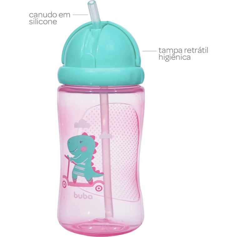 Garrafinha Buba Dino No Patinete Rosa 340ml