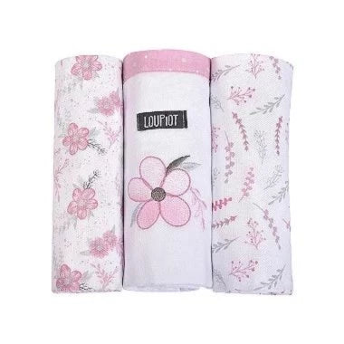 Kit Manta Cueiro Loupiot Estampado E Bordado Rolinho 3 Peças
