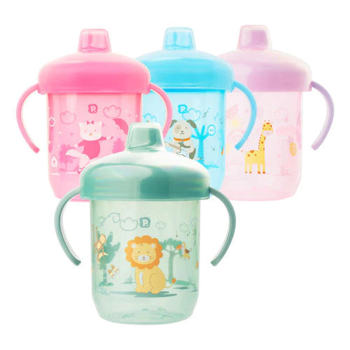 Copo De Treinamento Pimpolho Cachorro Bico Rigido Com alça E Tampa +6 M - 240 Ml - Azul